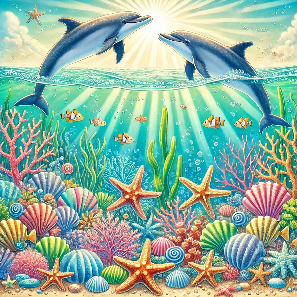 Danse des dauphins au-dessus d’un jardin marin