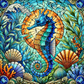 Seahorse in a marine stained glass window