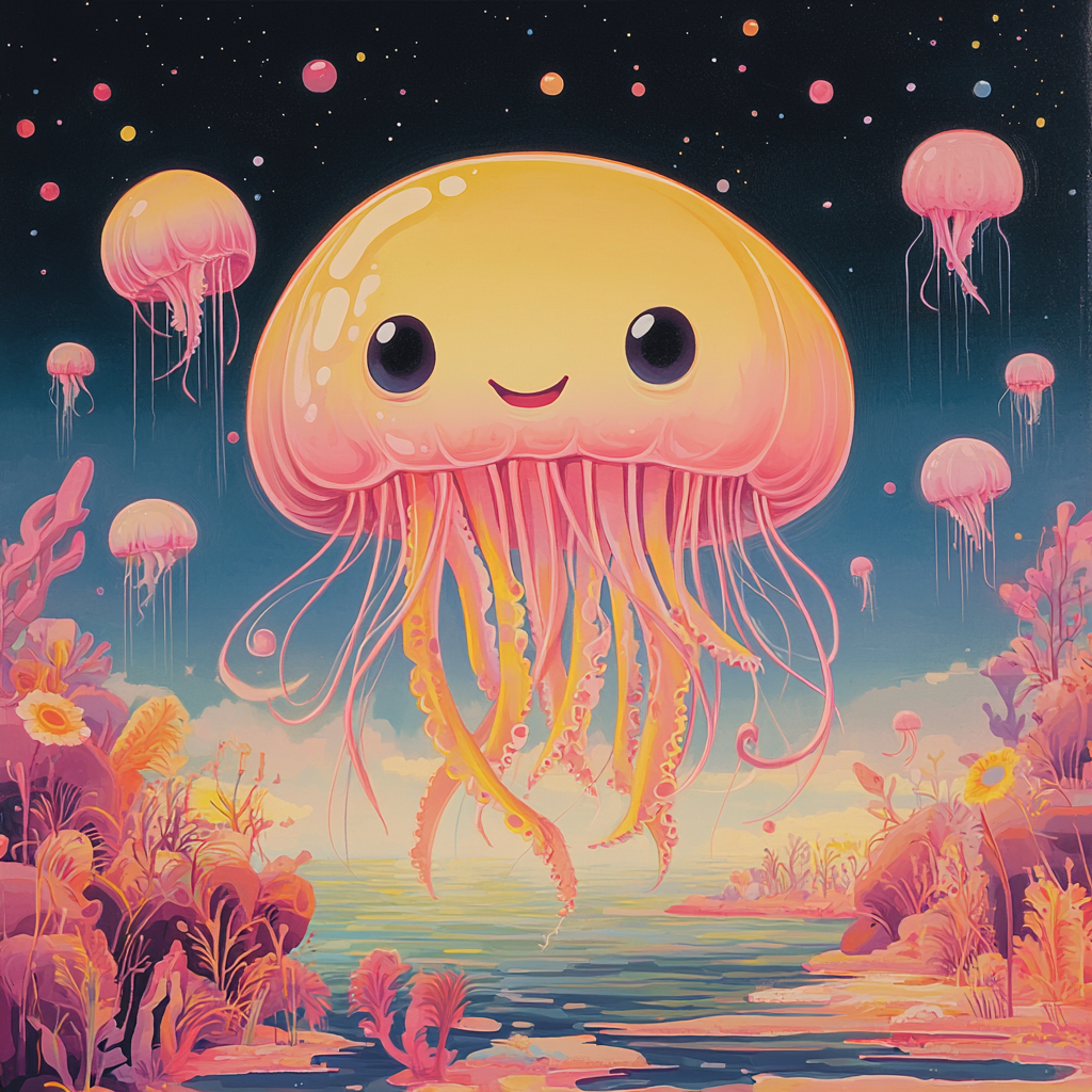Créature marine souriante dans un monde magique