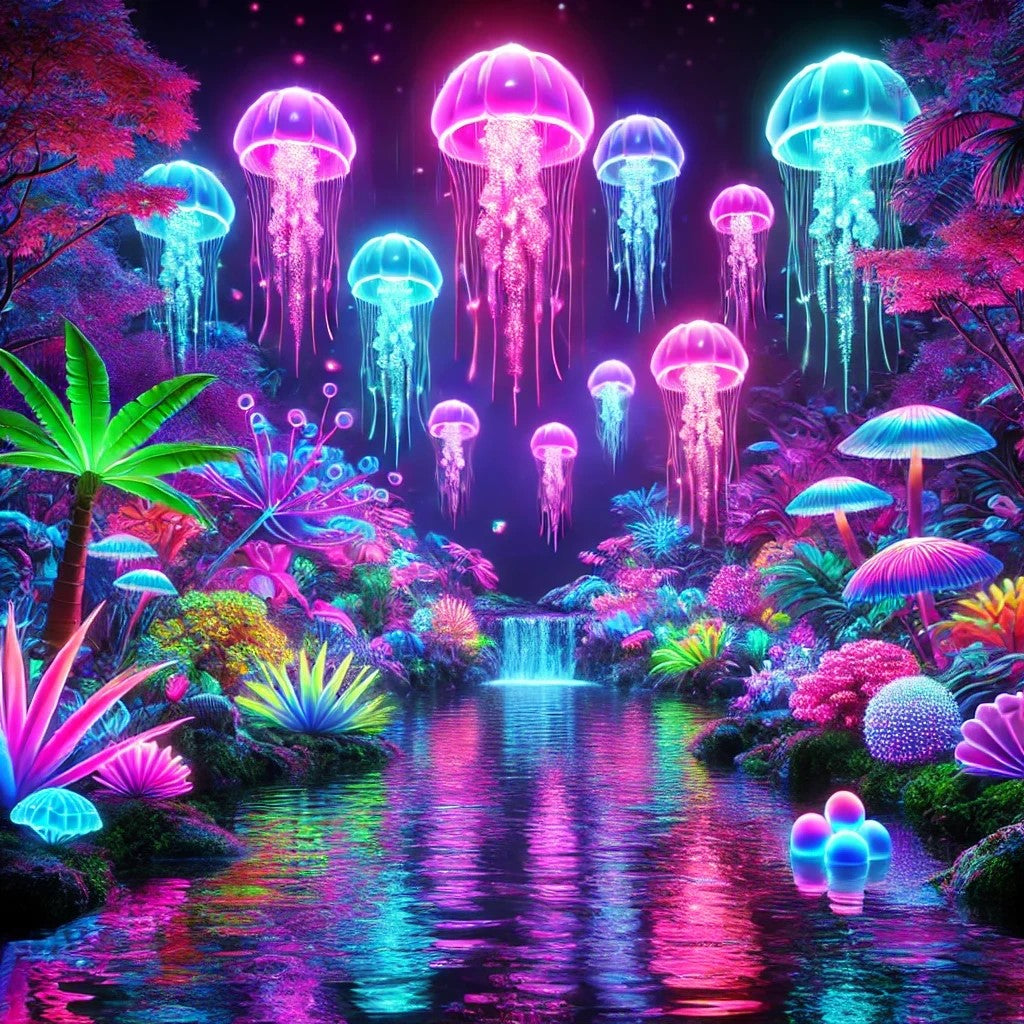 Jardin féérique et spectacle de lumières aquatiques