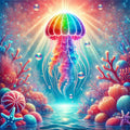 Regenbogenqualle und Meeresboden