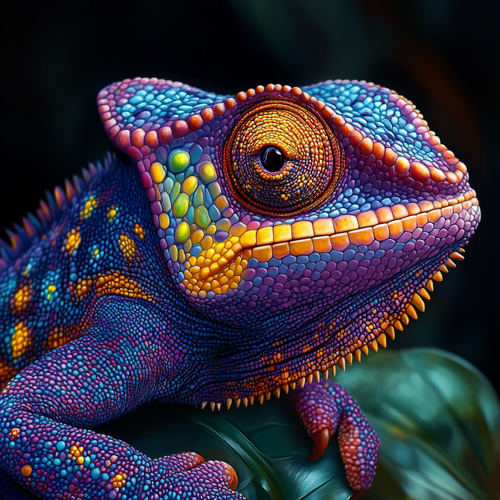 Portrait coloré d’un caméléon exotique