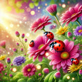 Rencontre florale et coccinelles heureuses