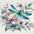 Turquoise dragonfly on a delicate floral background