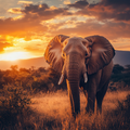 Éléphant au crépuscule doré