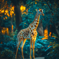 Girafe illuminée dans la jungle
