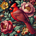 Cardinal and Peonies in an Artistic Scene