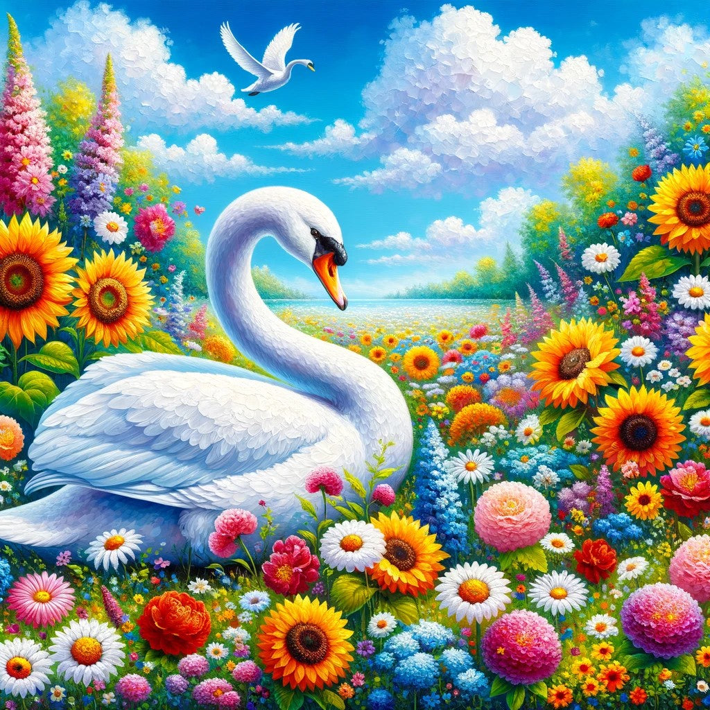 Un cygne dans un océan de couleurs