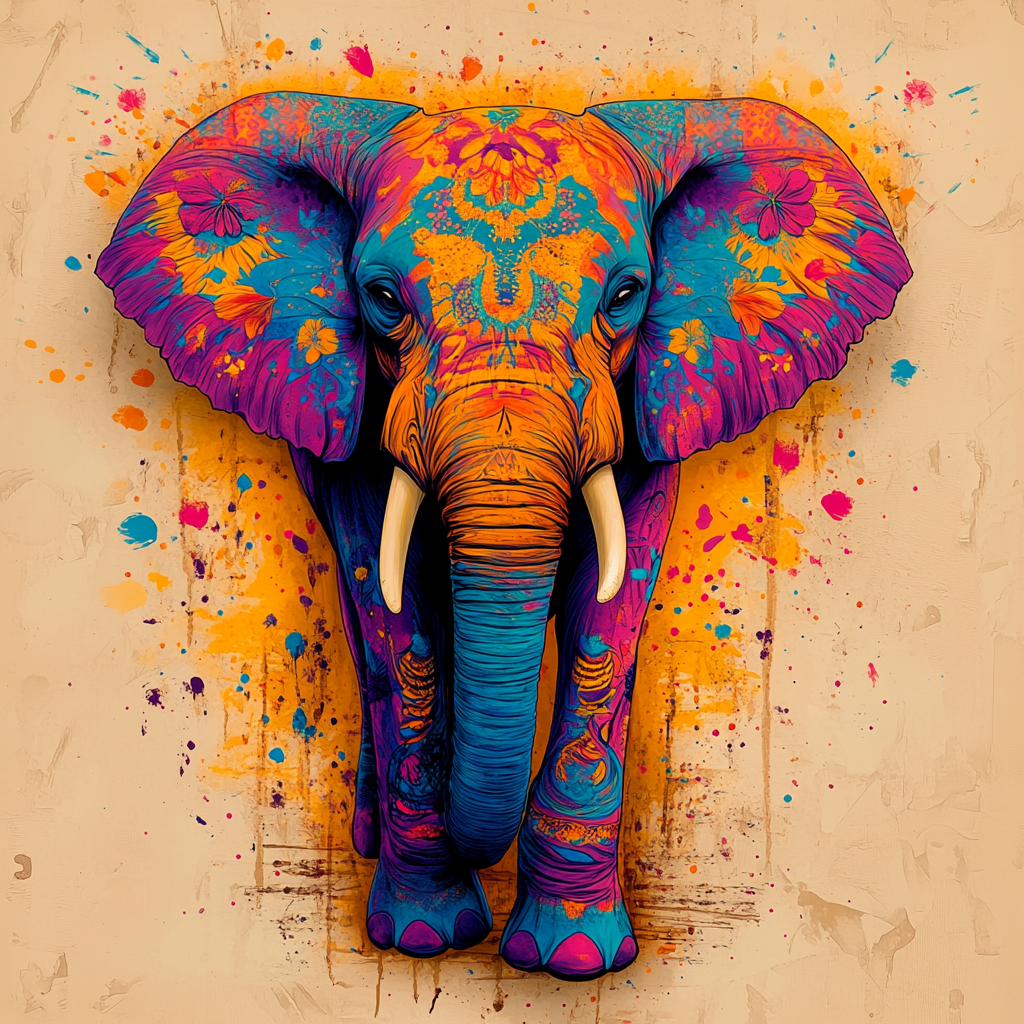 Éléphant bohème aux couleurs vives