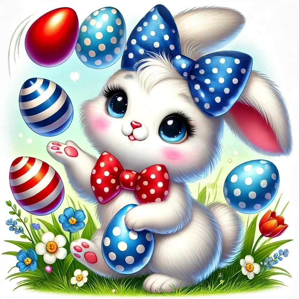 Lapin jongleur et œufs festifs