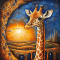 Dreamy giraffe under a starry sky