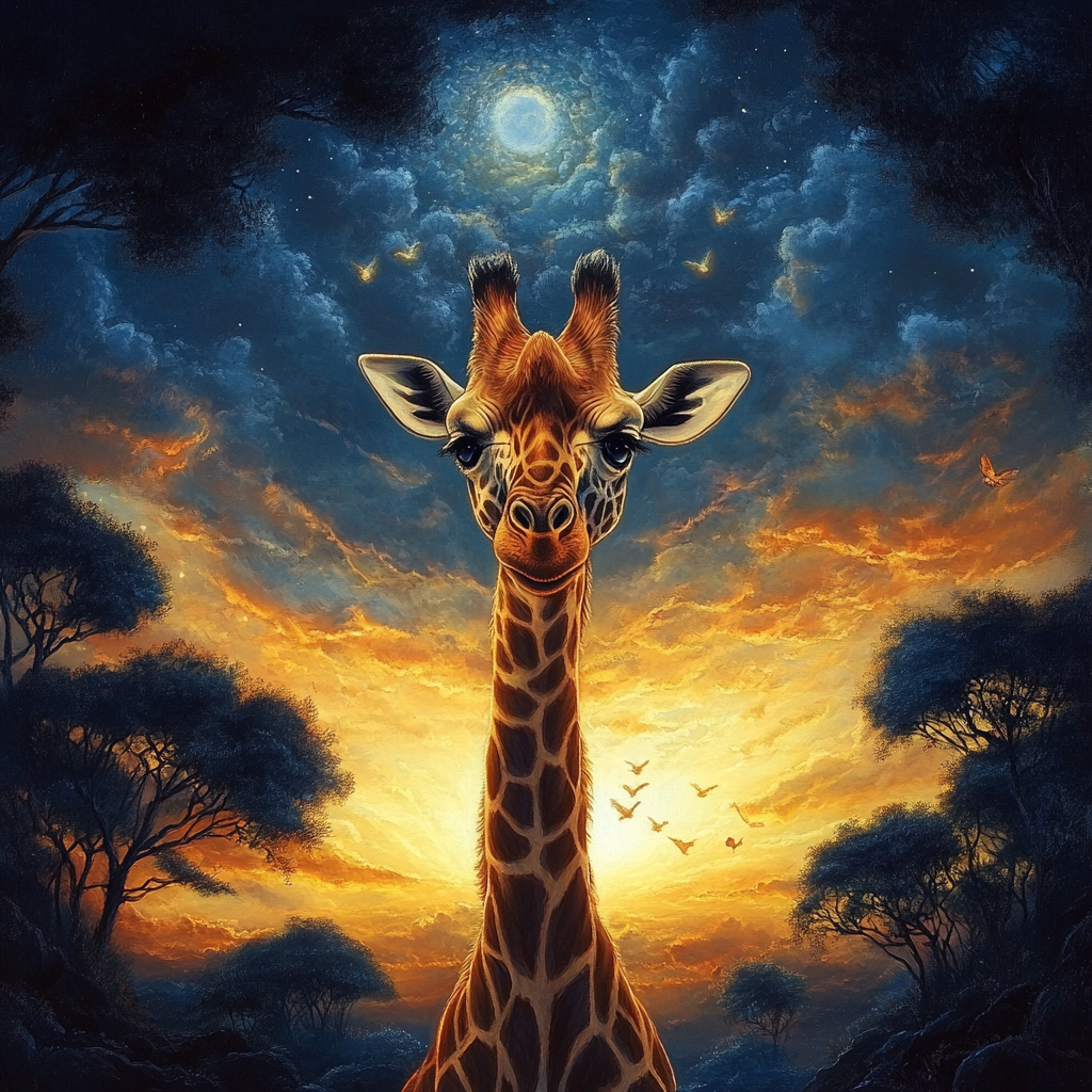 Girafe sous un ciel crépusculaire
