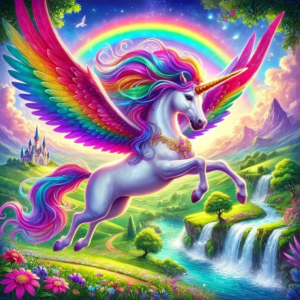 Licorne ailée et cascades féeriques