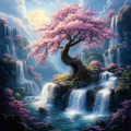 Heiliger Baum und Wasserfälle