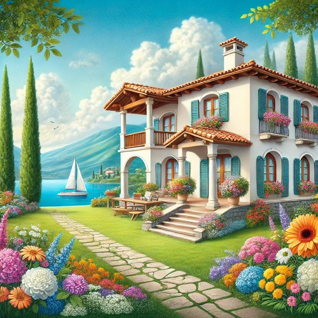 Jardin coloré et vue sur le lac