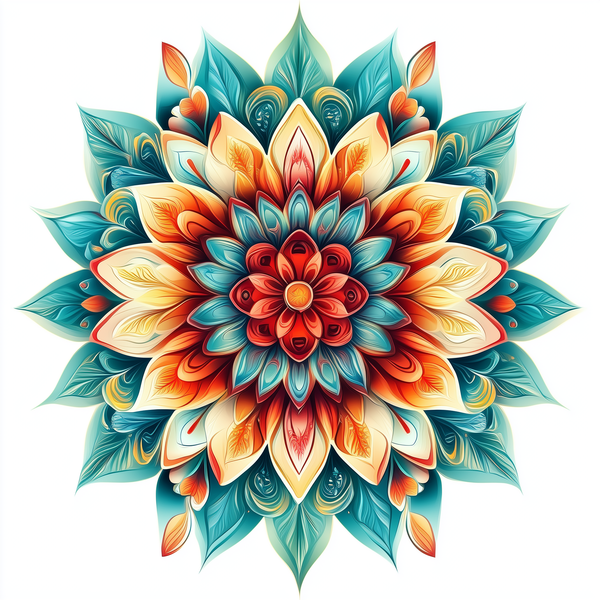 Mandala feu et turquoise