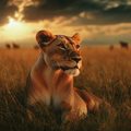 Lionne Vigilante dans la Savane