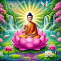 Leuchtender Buddha auf heiligem Lotus