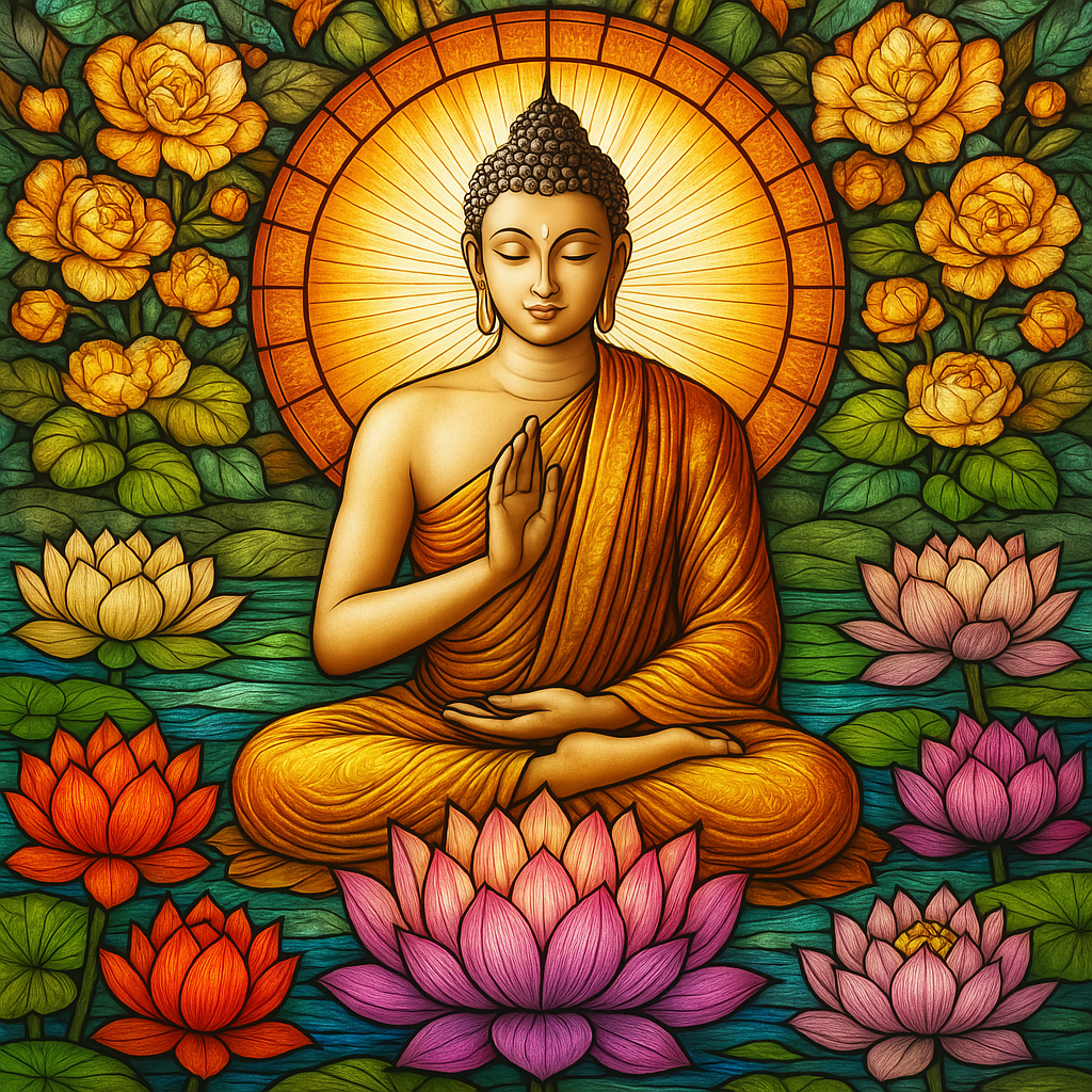 Bouddha doré au jardin sacré