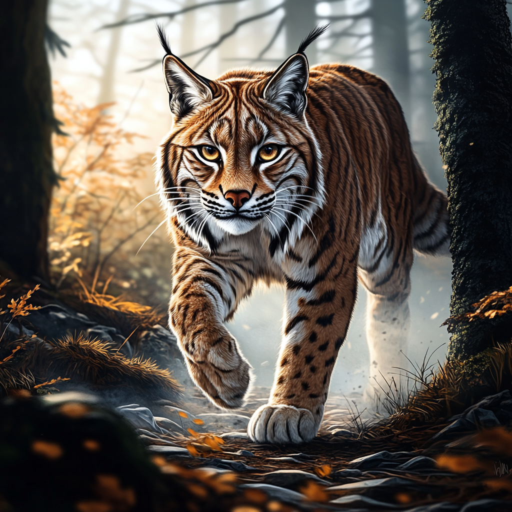 Lynx en pleine forêt