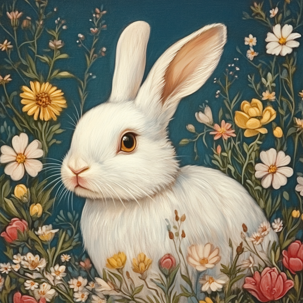 Lapin blanc dans un tableau naturel