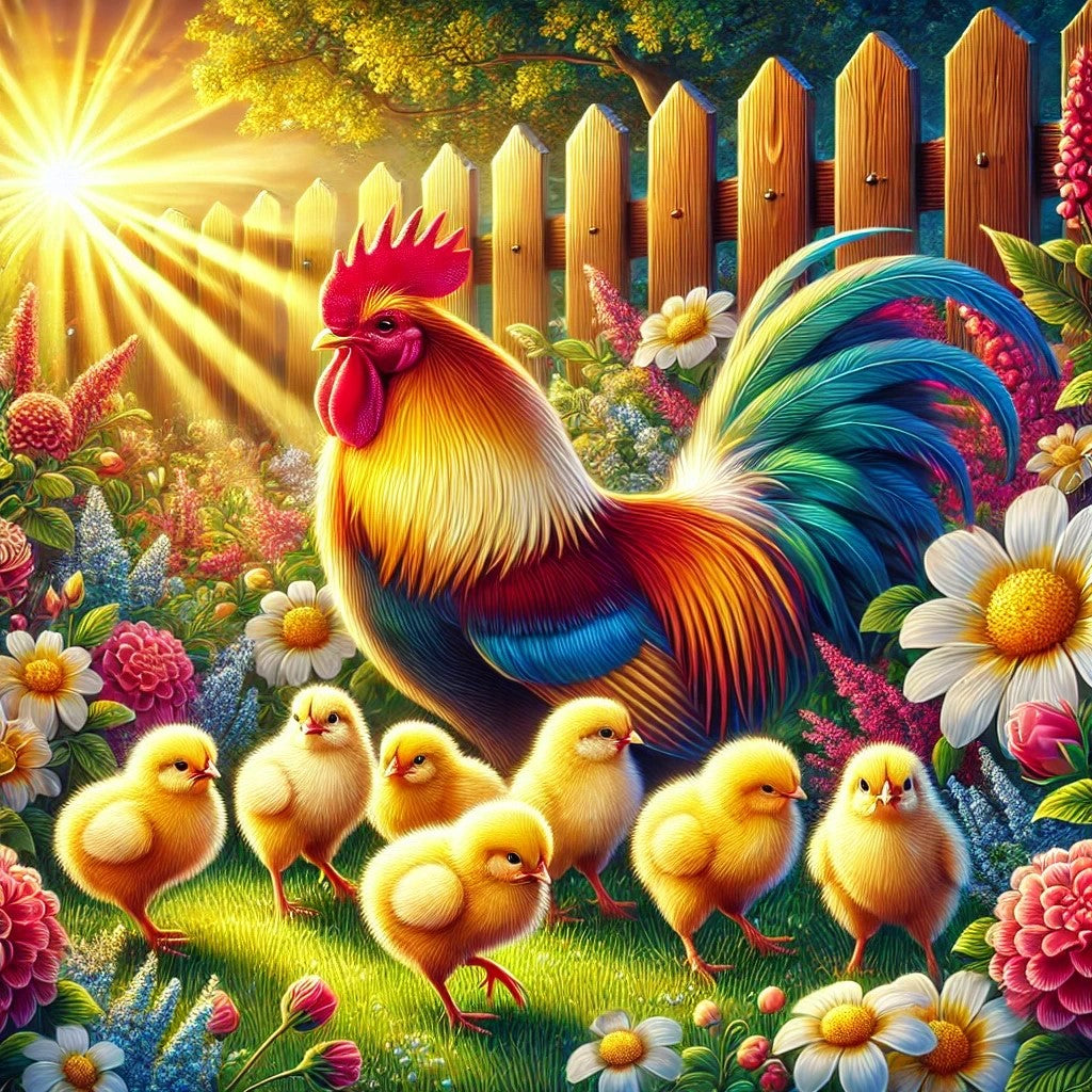 Le Coq Majestueux et ses Jeunes Explorateurs