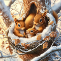 Une famille écureuil sous les flocons