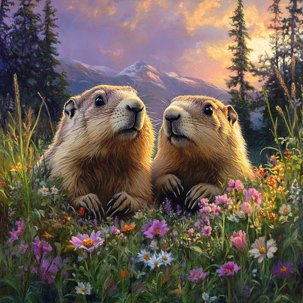 Les marmottes au coucher du soleil