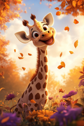Journée d'automne pour une girafe joyeuse