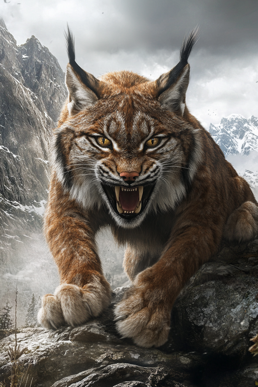 Lynx sauvage en pleine posture d’attaque