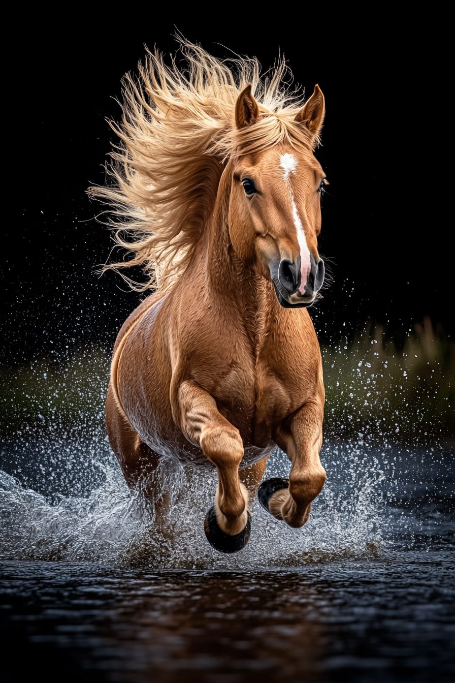 Cheval doré au cœur de la rivière