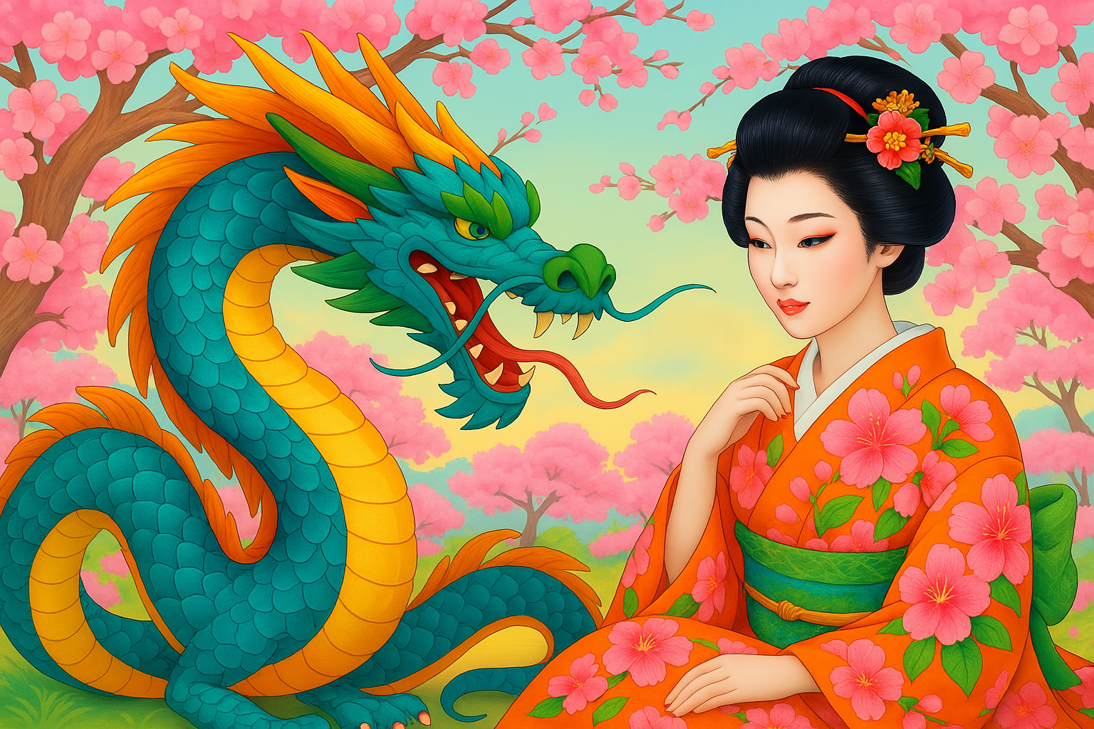 Dragon et beauté sous sakura