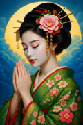 Kimono vert et fleur de paix