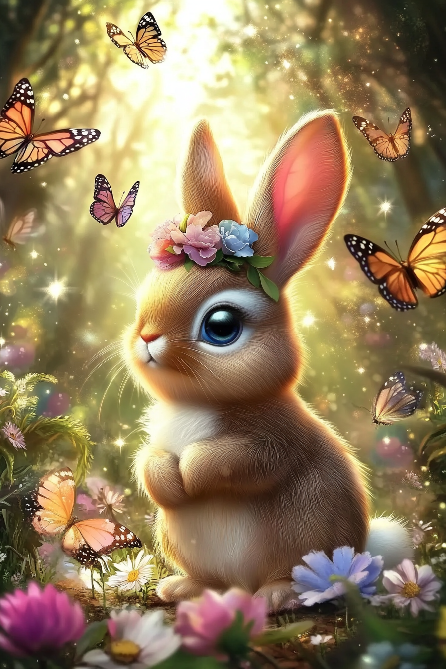 Ballet de papillons autour du lapin
