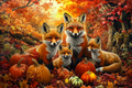 La famille renard en automne