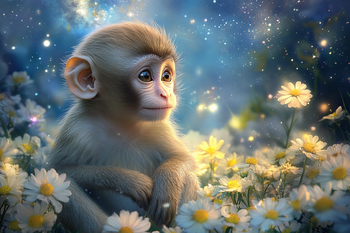 Le petit singe et la magie des fleurs
