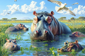 Le bal des hippopotames et des oiseaux