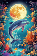 Dolphin dancing under a starry sky