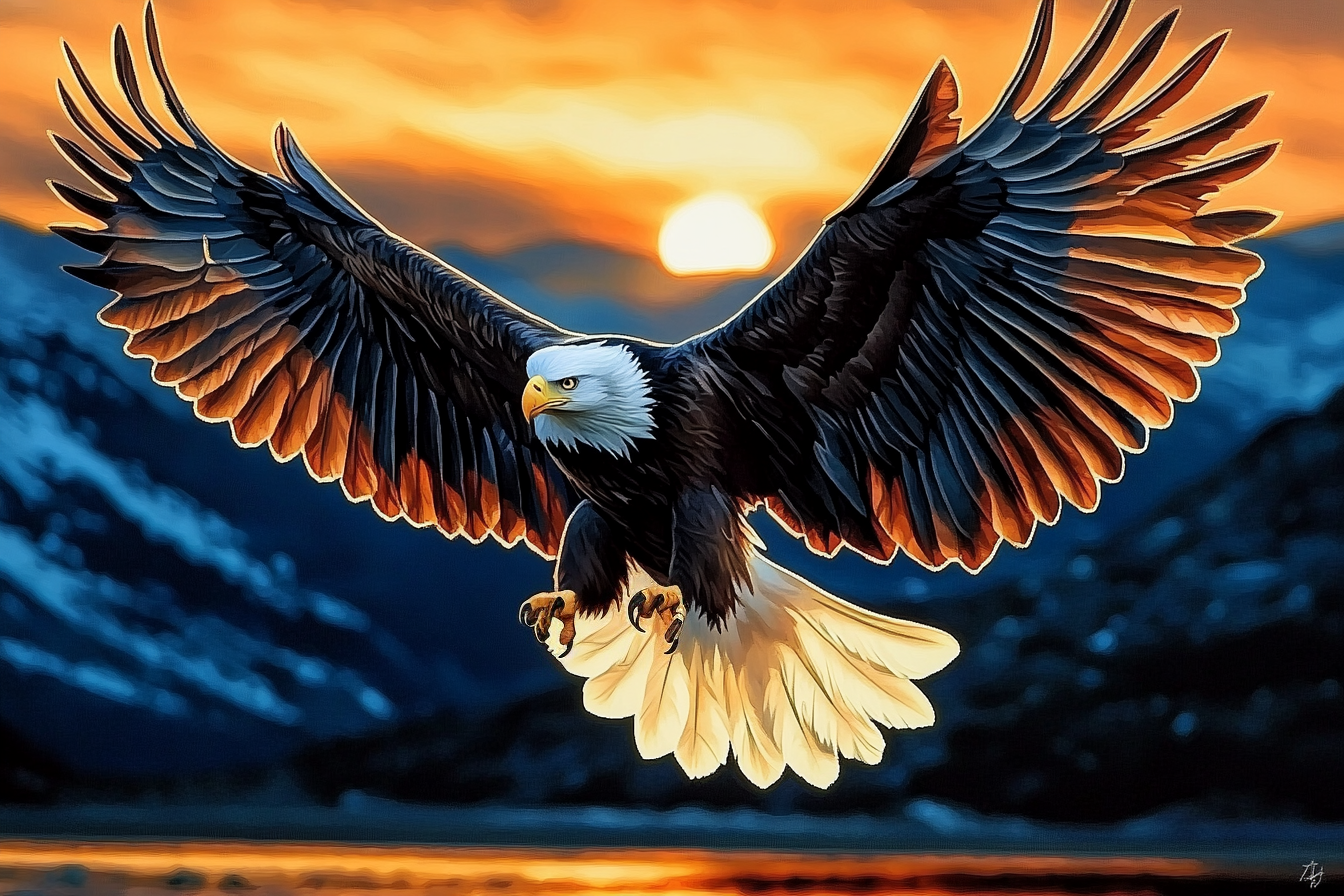 Aigle majestueux au coucher du soleil