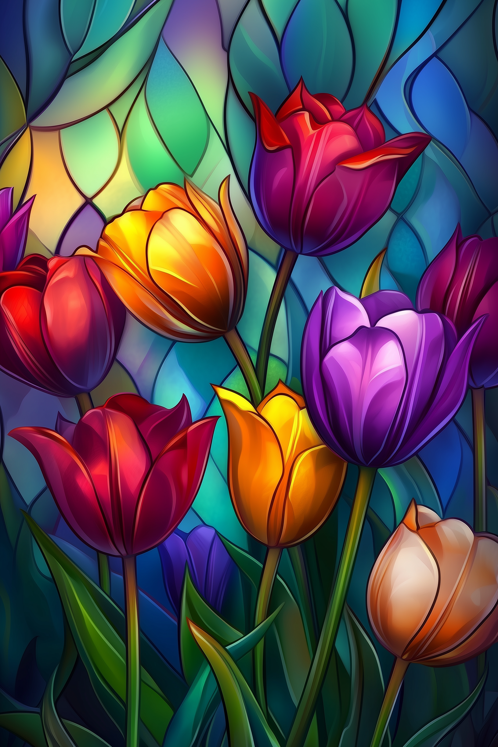 Tulipes colorées en vitrail
