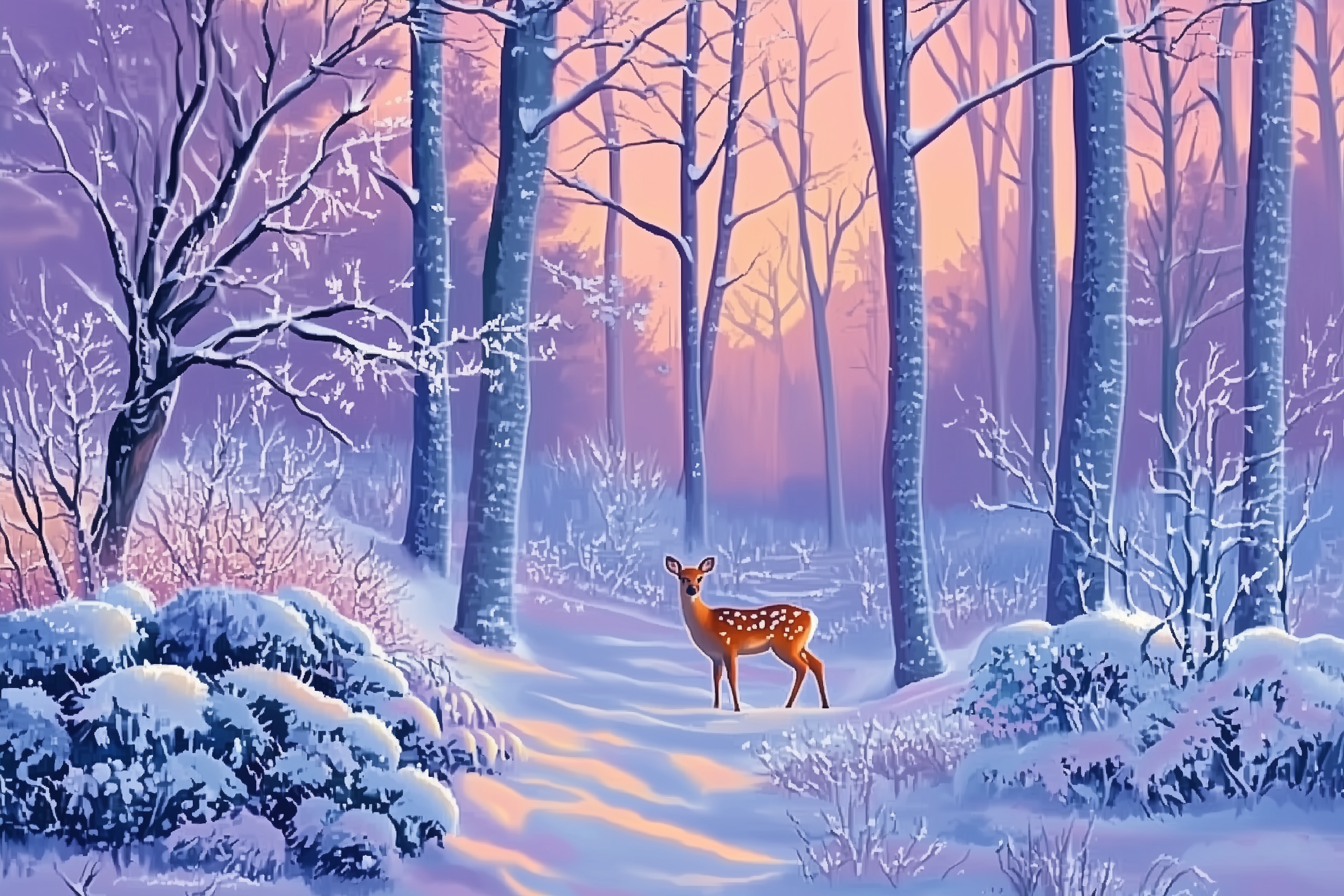 Cerf solitaire dans la neige