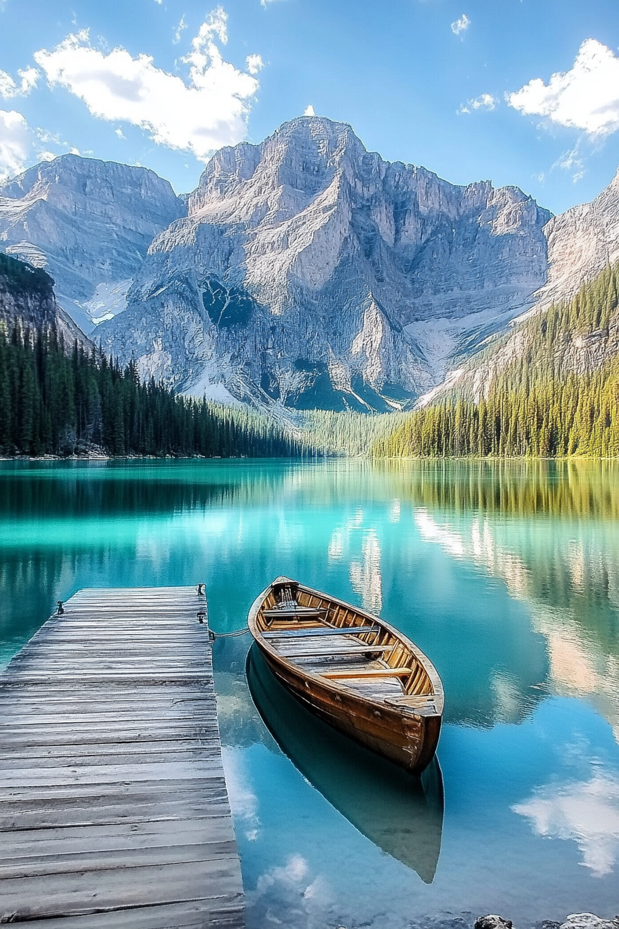 Barque et montagnes paisibles