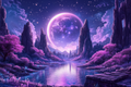 Vallée sous une lune violette