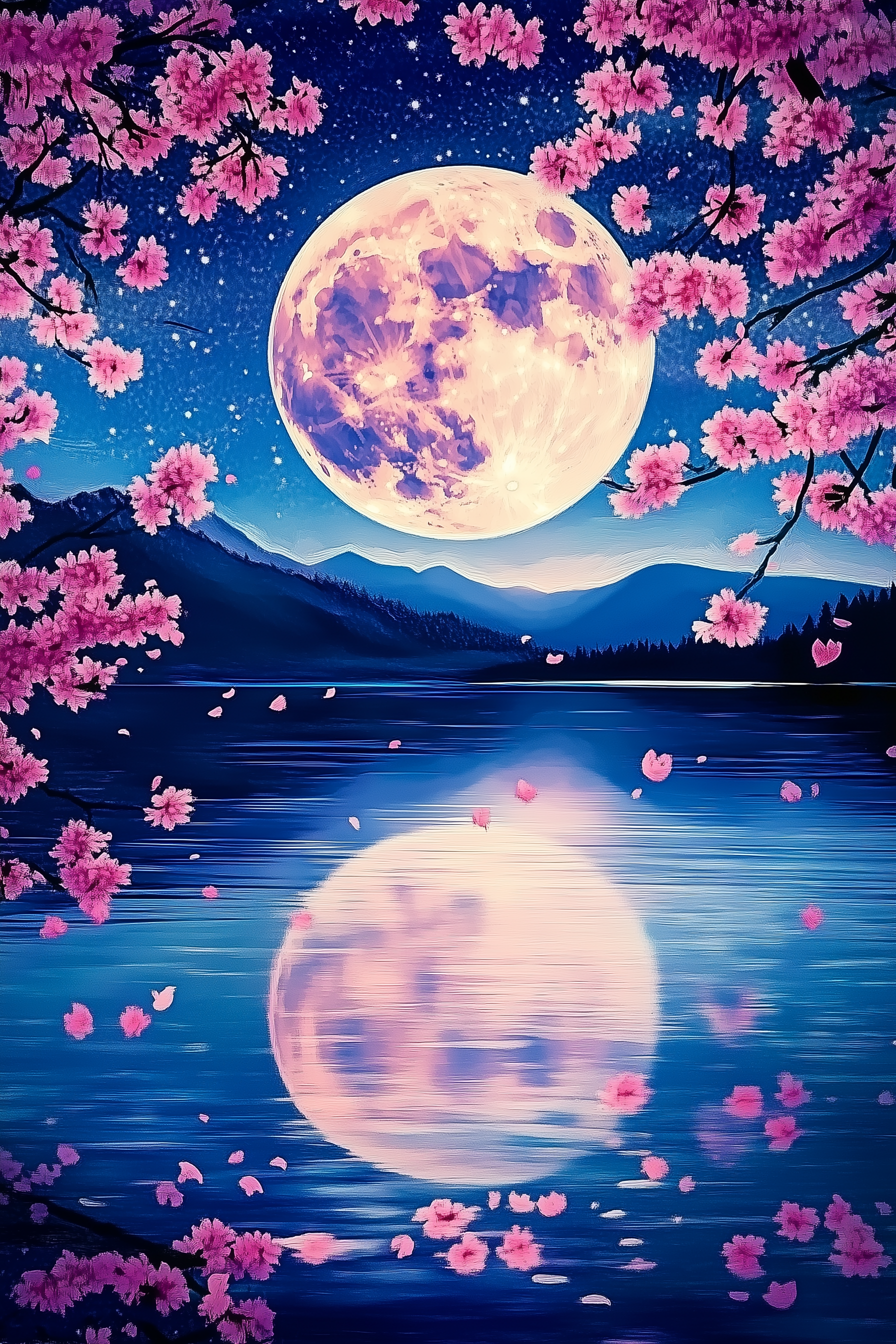 Fleurs de cerisier au clair de lune