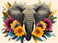 Éléphant Royal et Bouquet Floral