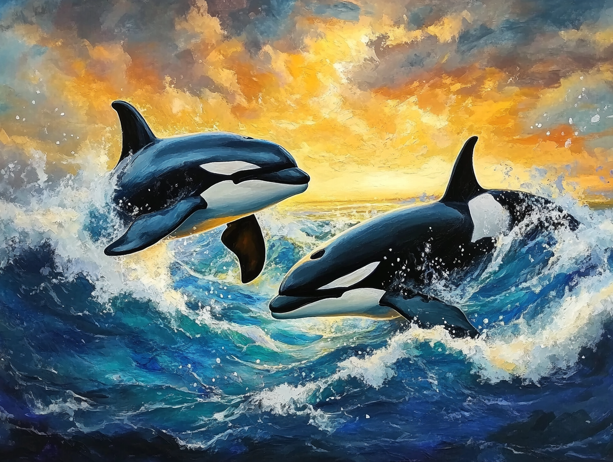 Duo d’orques dans les vagues