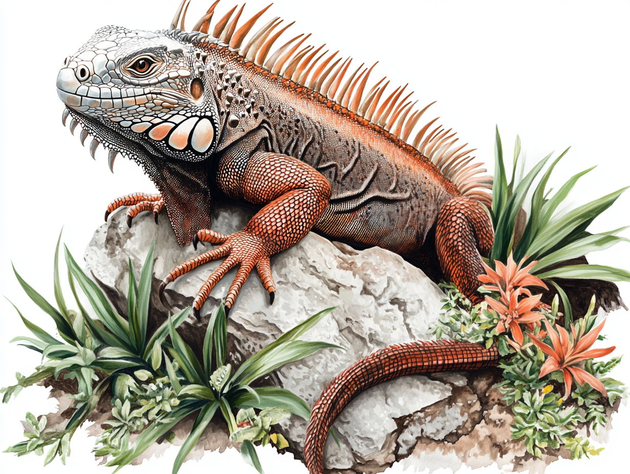 La pose de l'iguane sur son rocher