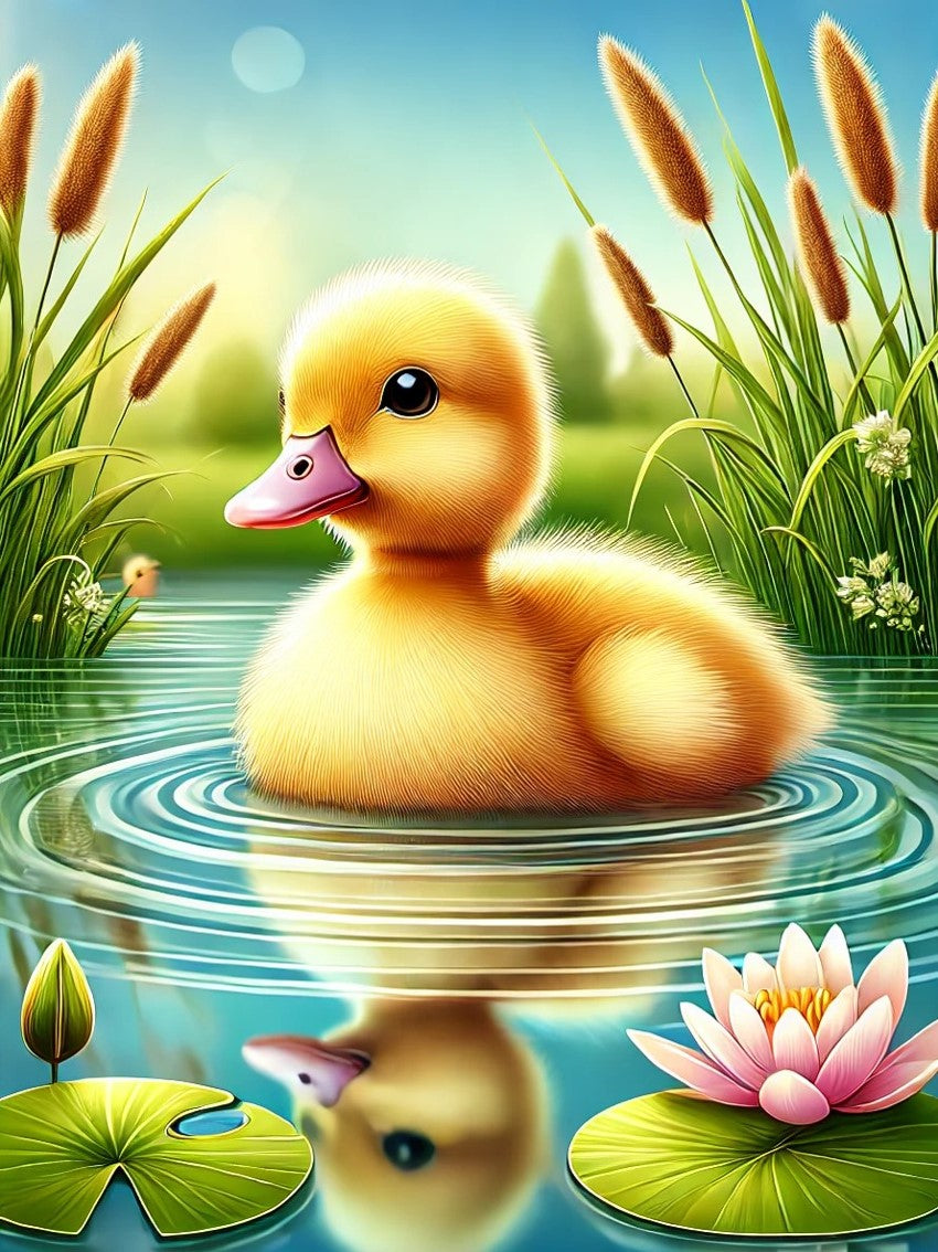 Petit canard entouré de nénuphars