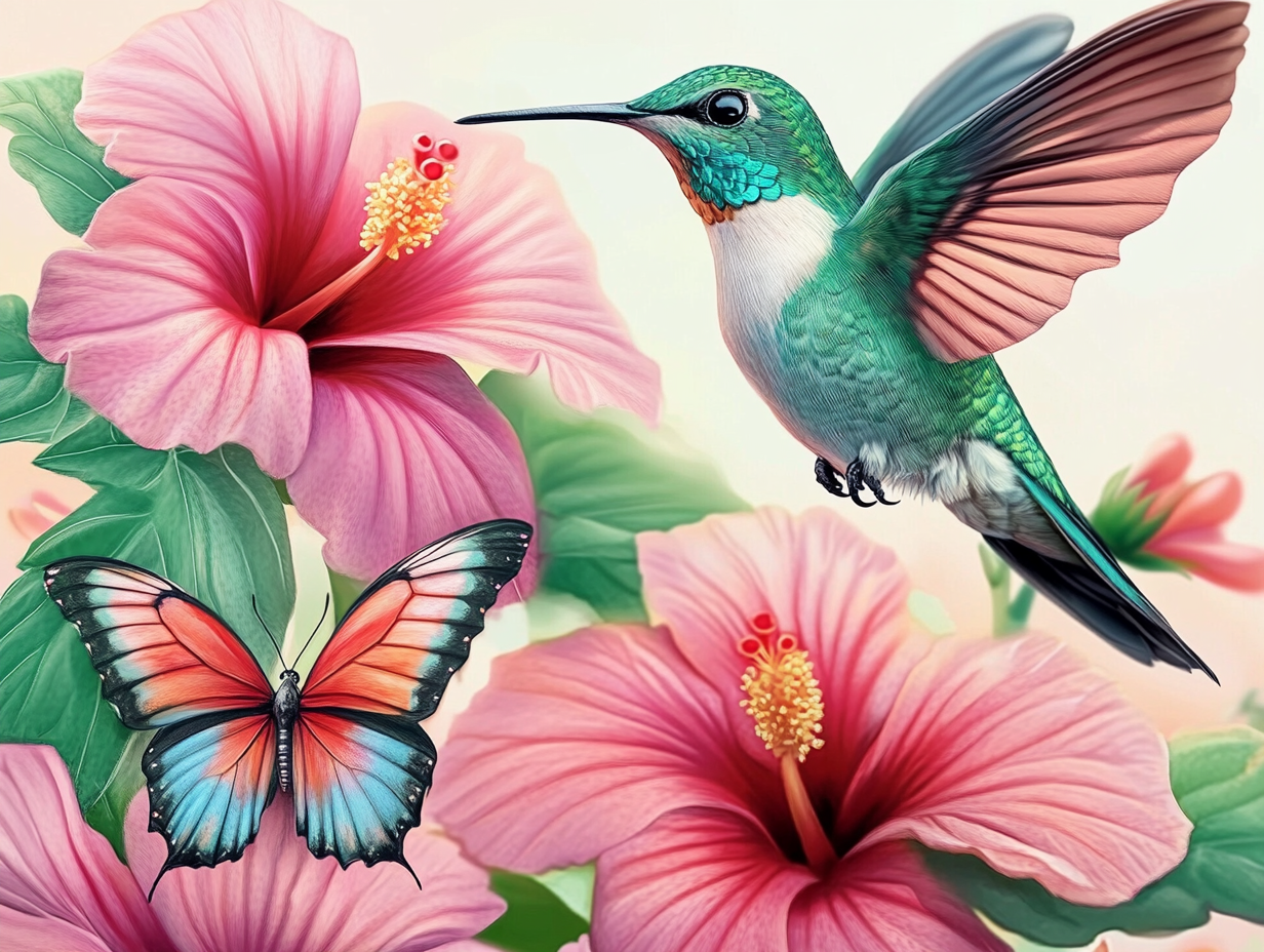 Rencontre poétique entre papillon et colibri