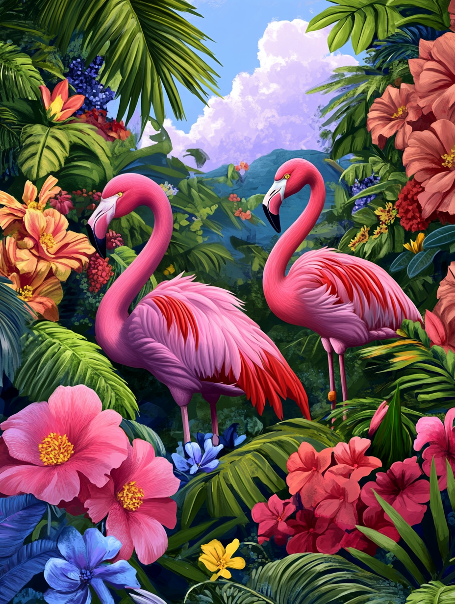 Flamants roses au cœur de la jungle